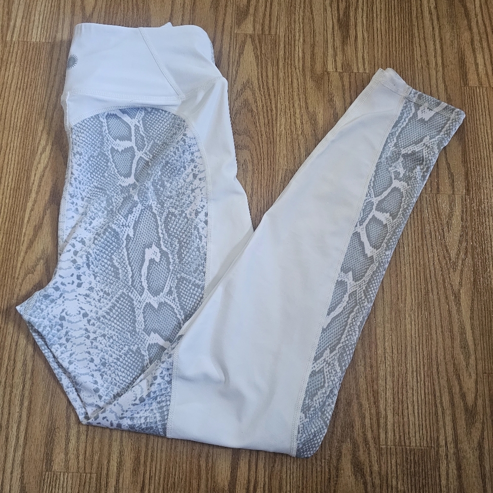 Snake Print Leggings White Gray Sommer ray Stretch Pants Size L - Picture 7 of 7